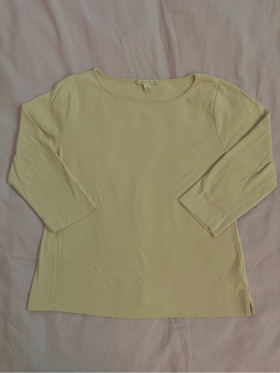 Carolyn Taylor Tops - Vintage Beige Carolyn Taylor Cropped Sleeve Cotton Boatneck Top
